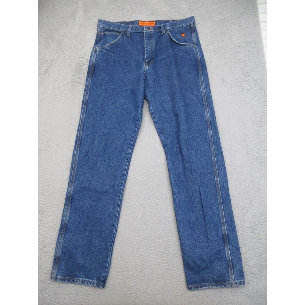 Wrangler FR RIGGS Workwear Jeans Mens 38x36 Blue Straight Flame Resistant Denim